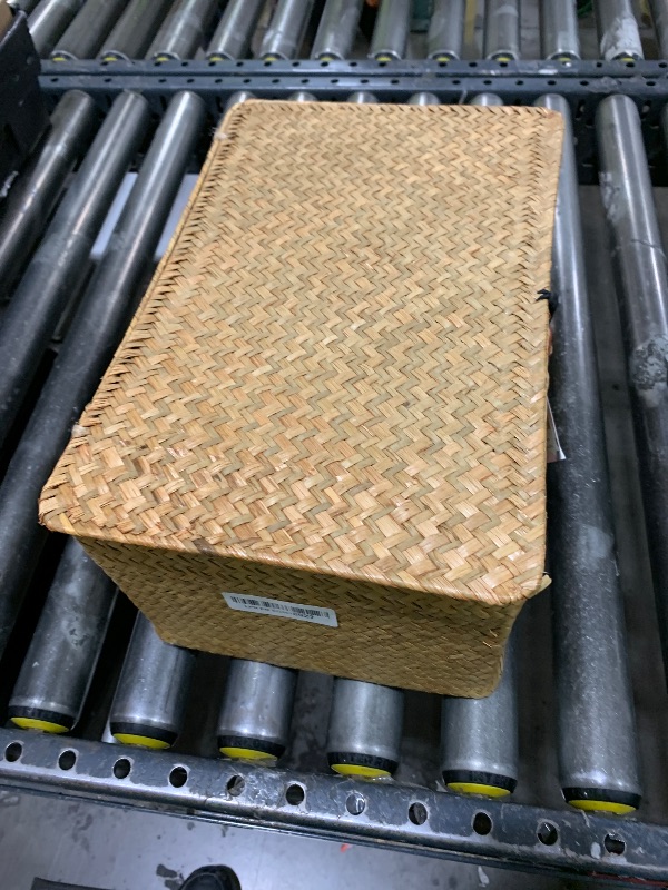 Photo 1 of 4 Pack, Wicker Baskets with Lids, Nautral Seagrass Storage Baskets, Woven Rectangular Basket Bins, Rattan Storage Organizer for Shelf