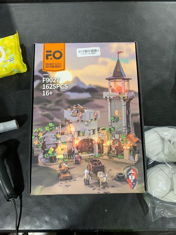 Photo 1 of FUNWHOLE Medieval Watchtower Lighting Building-Bricks Set - Guardiance Castle with Soldier Farmer Minifigures Collectible Display Set 1625 Pcs for Adults and Teen
