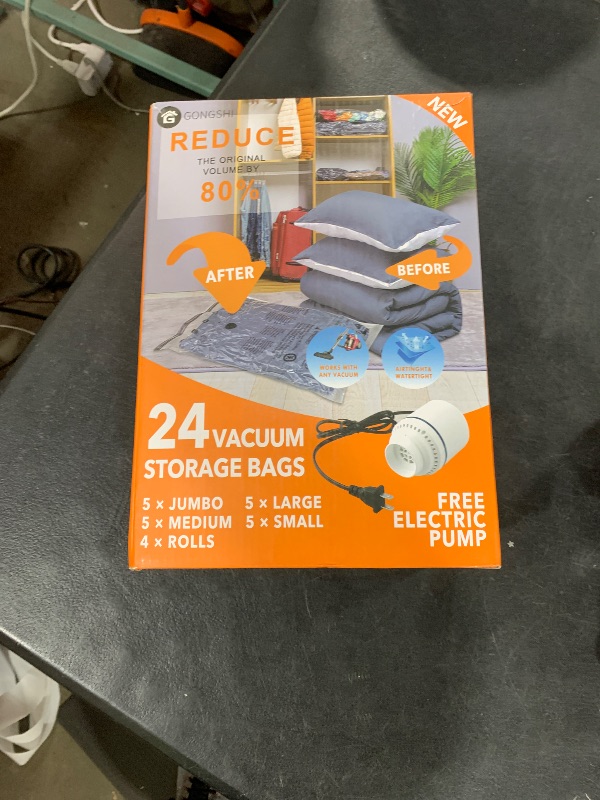Photo 1 of 24 Pack Vacuum Storage Bags with Electric Pump, (5 Jumbo, 5 Large, 5 Medium, 5 Small, 4 Roll Up Bags) Space Saver Bag for Clothes, Mattress, Blanket, Duvets, Pillows, Comforters,Travel