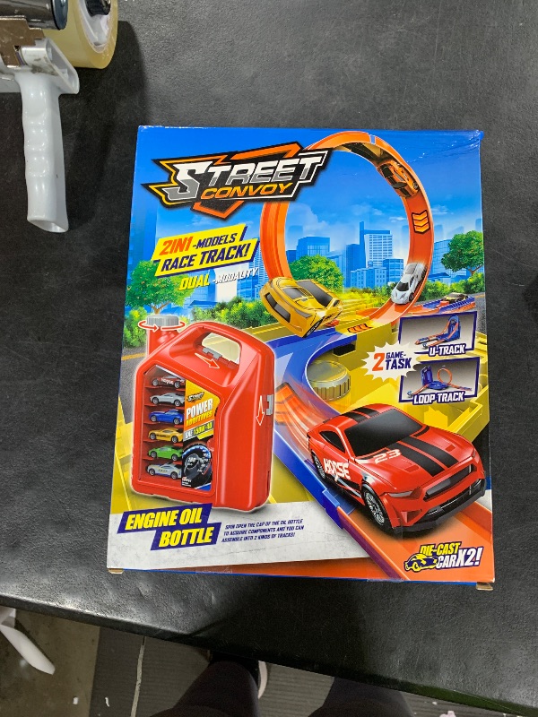 Photo 1 of Race Track Toy Car Set with 2 Race Cars,2 in 1 Car Tracks Style with Storage Box,Changeable Tracks Toys Birthday Gifts for Kids 3 4 5 6 7 8+Year Old Boys Girls (Blue)