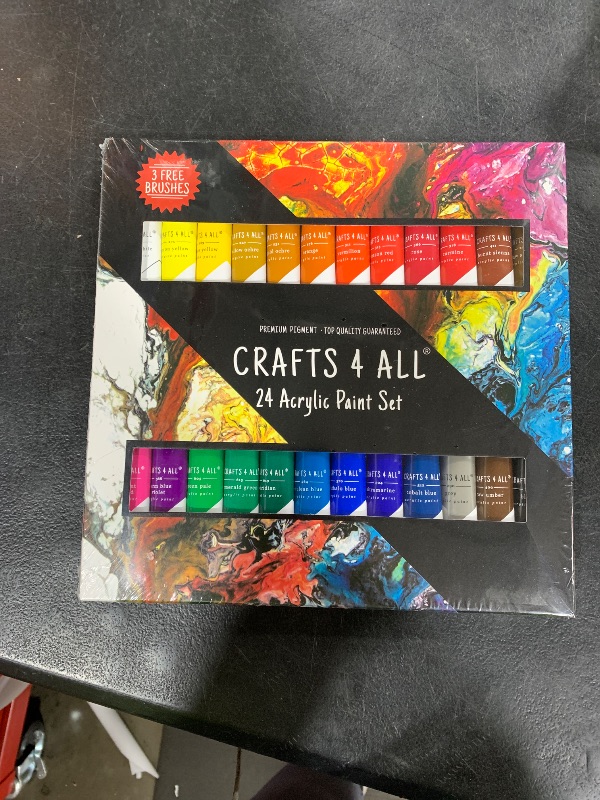 Photo 1 of Acrylic Paint Set for Adults and Kids - 24 Pack of 12mL Paints with 3 Art Brushes, Non-Toxic Craft Paint for Easter Eggs, Ceramic Rock Paint - Art Supplies