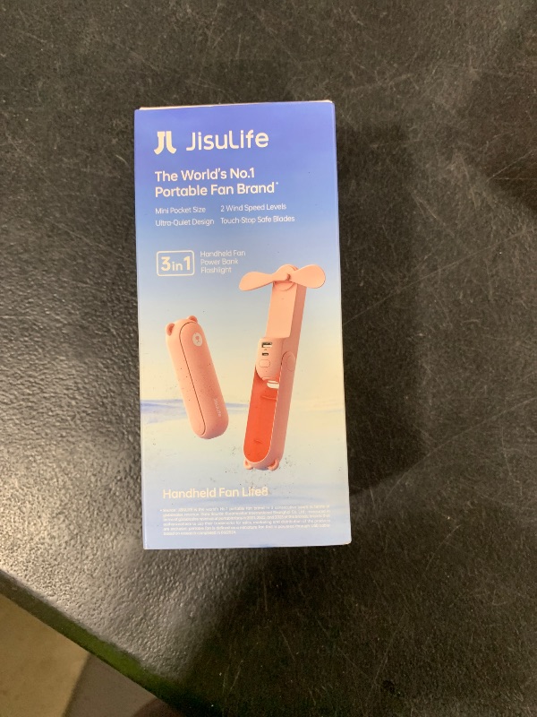 Photo 1 of JISULIFE Handheld Mini Fan, 3 IN 1 USB Rechargeable Portable Fan [12-19 Working Hours] with Power Bank, Flashlight, Pocket Design for Travel/Summer/Concerts/Lash, Gifts for Women (Pink)