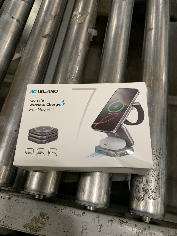 Photo 1 of 5-in-1 Wireless Charger for MagSafe, AC ISLAND Portable Travel Charging Station, 15W Max Fast Foldable Magnetic Stand, Evolved for iPhone 17/16/15/14/13 Series, Apple Watch, AirPods (with 35W Adapter)