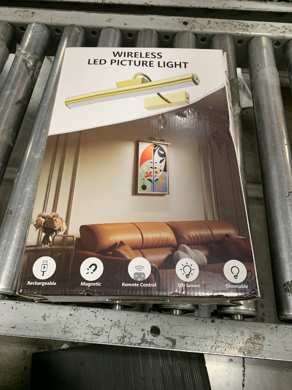 Photo 1 of Picture Light Battery Operated, 13in Wireless Art Light for Paintings, Dimmable 5000mAh Recharging Battery Picture Light with Remote Control for Wall, Gallery Dartboard Art Bedroom (Gold-2Pack)