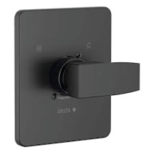 Photo 1 of Modern Angular 1-Handle Wall Mount Valve Trim Kit in Matte Black (Valve Not Included)