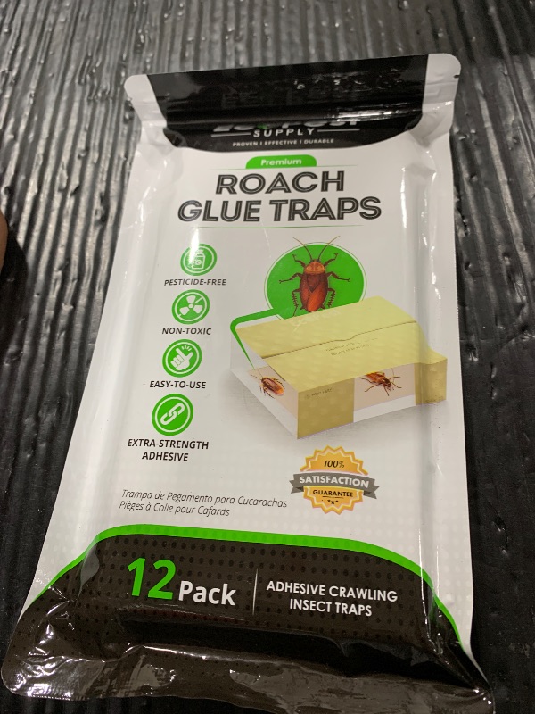 Photo 1 of Trap – 12 Pack | Sticky Indoor Glue Traps for Roaches and Other Bugs and Crawling Insects | Adhesive Cockroach Motel, Bait Trap, Monitor, Killer and Detector for Pest Control