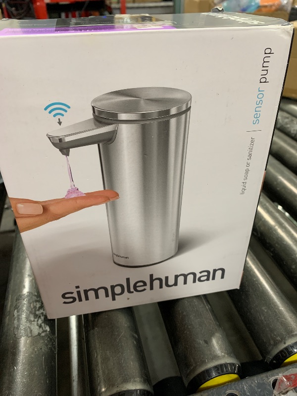 Photo 1 of simplehuman 9 oz. Touch-Free Rechargeable Sensor Liquid Soap Pump Dispenser, Brushed Stainless Steel