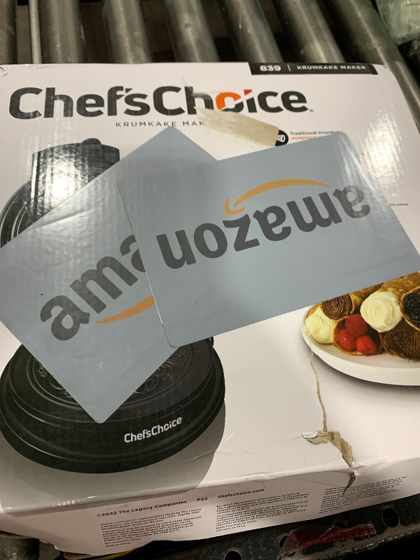 Photo 1 of Chef'sChoice KrumKake Maker Features Nonstick Surface and Instant Heat Recovery with Temperature Control and Ready Light To Make 6-Inch Cookies, Ready and Baking Lights With Roller, 1050-Watts, Silver