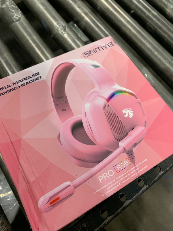 Photo 1 of Gaming Headset with Microphone for Pc, Xbox One Series X/s, Ps4, Ps5, Switch, Stereo Wired Noise Cancelling Over-Ear Headphones with Mic, RGB, for Computer, Laptop, Mac, Nintendo, Gamer (Pink)