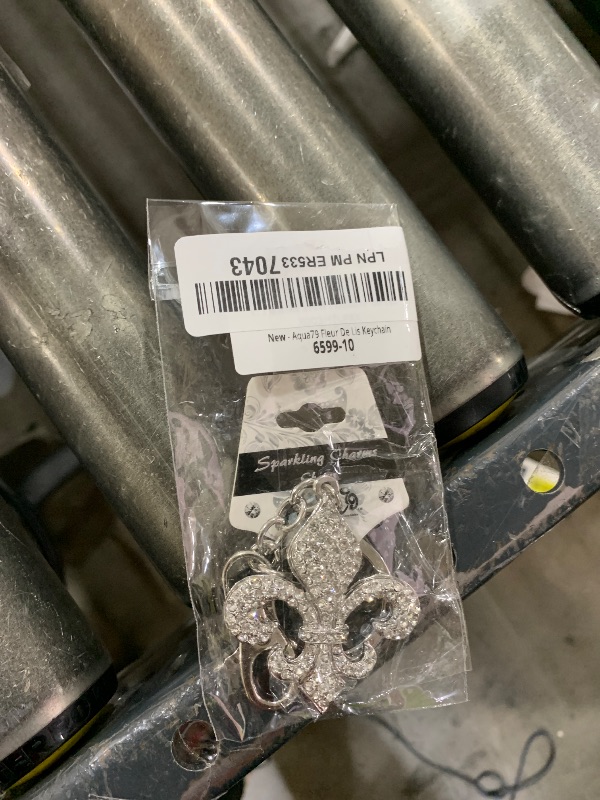 Photo 1 of Aqua79 Fleur De Lis Keychain - Silver 3D Sparkling Charm Rhinestones Fashionable Stylish Metal Alloy Durable Key Ring Bling Crystal Jewelry Accessory with Clasp