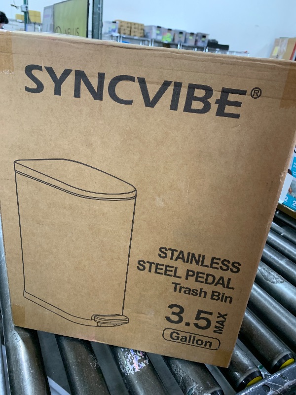 Photo 1 of SYNCVIBE Bathroom Trash Can with Soft-Close Lid 3.5 Gallon Stainless Steel Garbage Can with Removable Inner Bucket Slim Trash Bins for Bedroom, Office (Matte Black)