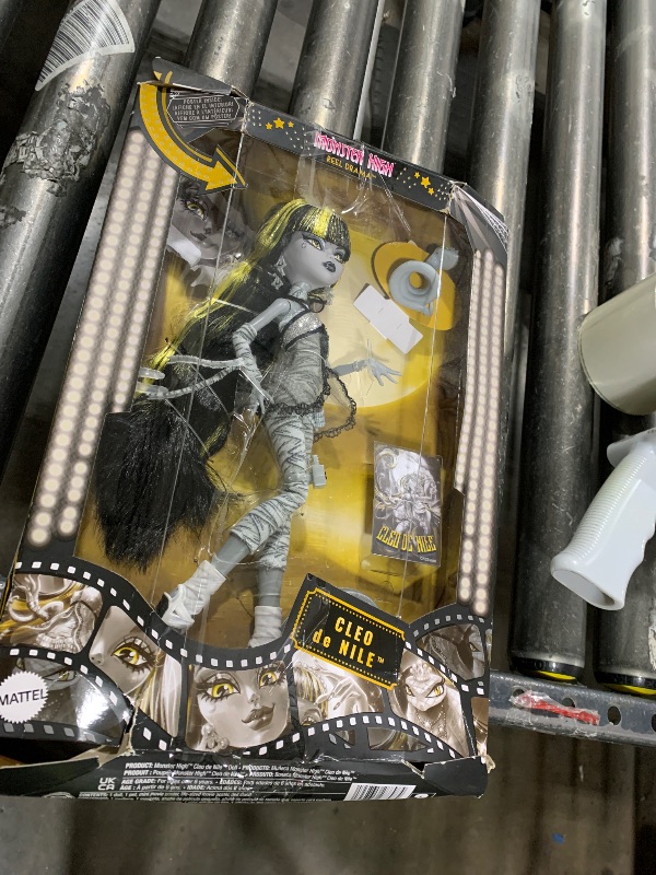 Photo 1 of Monster High Reel Drama Doll, Cleo De Nile Black and White Reproduction Collectible with Doll-Size and Life-Size Posters, Horror Flick Theme, and Pet