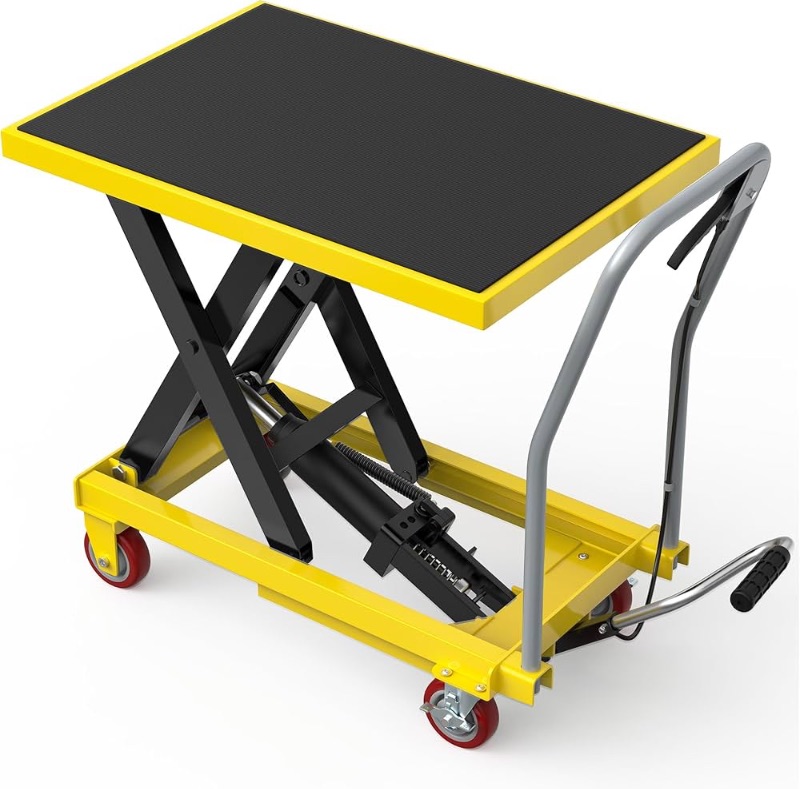 Photo 1 of YITAHOME 1100 LBS Hydraulic Lift Table Cart, Single Scissor Lift Table, Adjustable 10 to 32 in Height Hydraulic Lift with Locking Wheels for Material Handling and Transportation