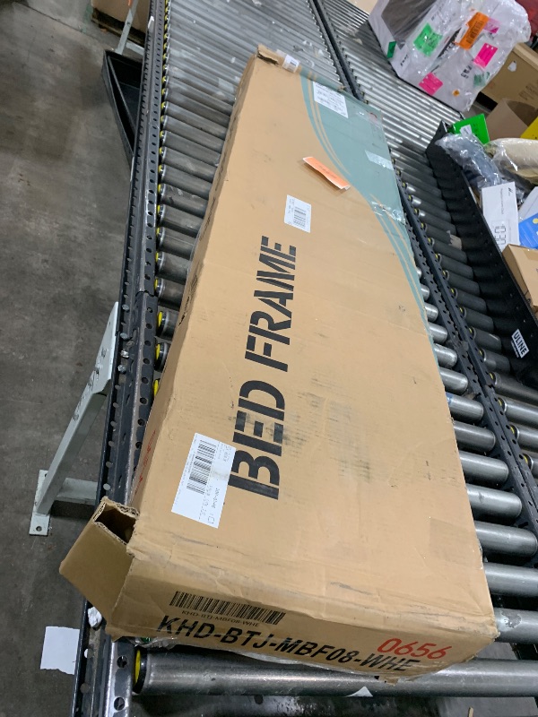 Photo 1 of Victorian Bed Frame White, Heavy Duty Metal Bed Frame, Full Size Platform Bed with Headboard, No Box Spring Needed


