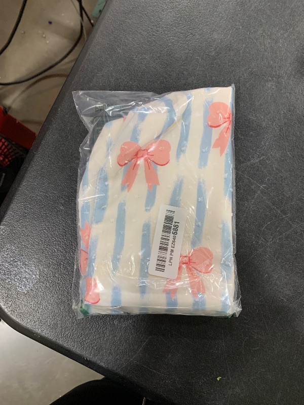 Photo 1 of BornSiiren Stripe Makeup Bag,Bow Blue Cosmetic Bag for Women, Large Capacity Toiletry Bag,Zipper Pouch, Travel Accessories Storage with Lining