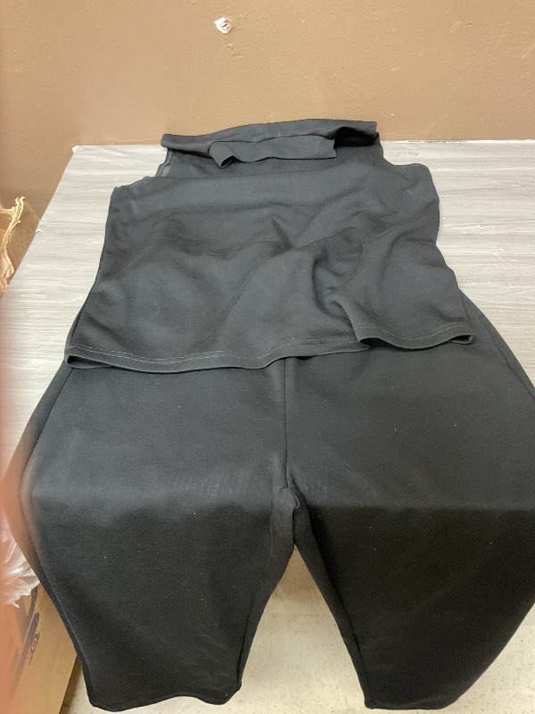 Photo 1 of Sampeel Two Piece Set for Women Casual Lounge Sets Summer Outfits Matching Sets Women Clothing Business Casual Vacation Travel Outfits Wide Leg Crop Pants Mock Neck Tops Set Black 2025 M