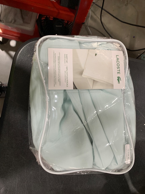 Photo 1 of Lacoste 100% Cotton Percale 4-Piece Sheet Set – Cool, Crisp, Matte, and Durable, Oeko-Tex Certified – Solid, Pale Aqua, Full