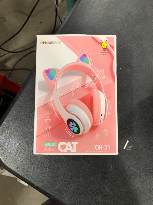Photo 1 of KERHAND Bluetooth Headphones for Kids, Cute Ear Cat Ear LED Light Up Foldable Headphones Stereo Over Ear with Microphone/TF Card Wireless Headphone for iPhone/iPad/Smartphone/Laptop/PC/TV (Pink)