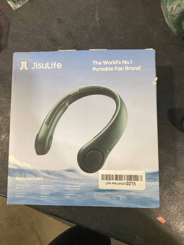 Photo 1 of JISULIFE Portable Neck Fan, Hands Free Bladeless Fan, 5 Speeds, 4000 mAh Battery Operated Wearable Personal Fan, Twistable, Rechargeable, Gift for Women Men-Dark Green