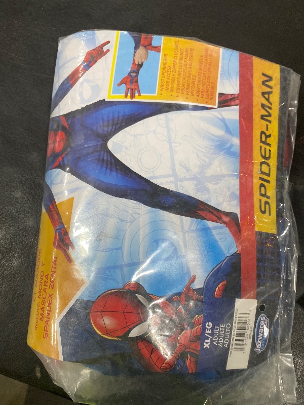 Photo 1 of MARVEL Spider-Man Official Adult Deluxe Zentai Halloween Costume - Stretch Spandex with Hidden Zippers and Wrist Slits (XL)