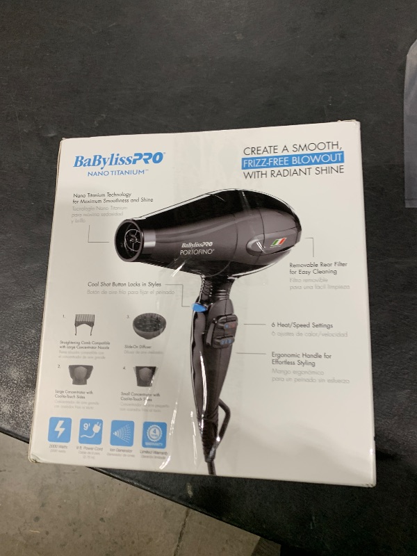 Photo 1 of BaBylissPRO Hair Dryer, Nano Titanium Portofino 2000-Watt Blow Dryer, Hair Styling & Appliances, Black, BPOR1
