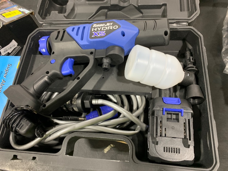 Photo 1 of Ontel Turbo Jet HydroX5 Pro Portable Cordless Pressure Washer (21V 3000mAh Battery), 6-in-1 Nozzle, Dual Water Source, 16ft Detachable Hose