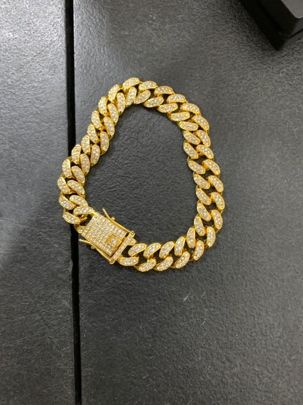 Photo 1 of TOPGRILLZ 8mm Cuban Link Anklets Bracelet for Women 6 Times 14K Gold Plated Fashion Foot Jewelry Gift(Gold, 7)