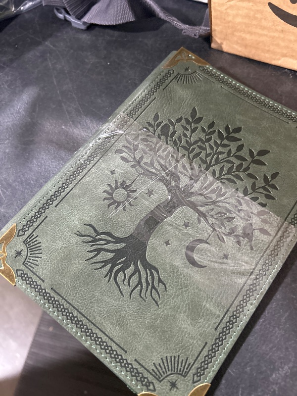 Photo 1 of Ovesmusl PU Leather A5 Binder 6 Ring Refillable Journal Cover No Refill Paper A5 Planner Binder Loose Leaf Binder for Notebook 5.7”x8.3” with Elastic Closure, Green Tree