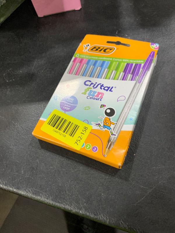 Photo 1 of Bic Cristal Fun Ballpoint Pens with 5 Assorted Ink Colours, Wide Point (1.6 mm), Pack of 10