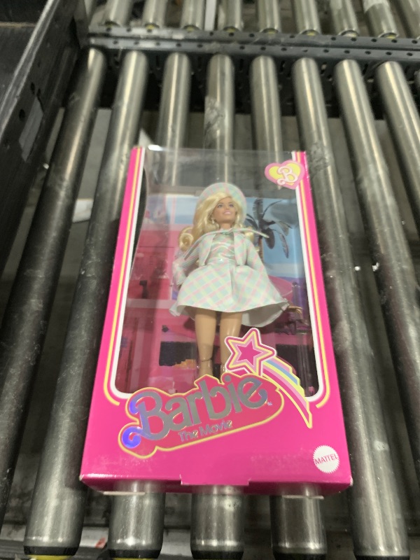 Photo 1 of Barbie The Movie Doll, Margot Robbie as, Collectible Doll Wearing Blue Plaid Matching Set with Matching Hat & Jacket