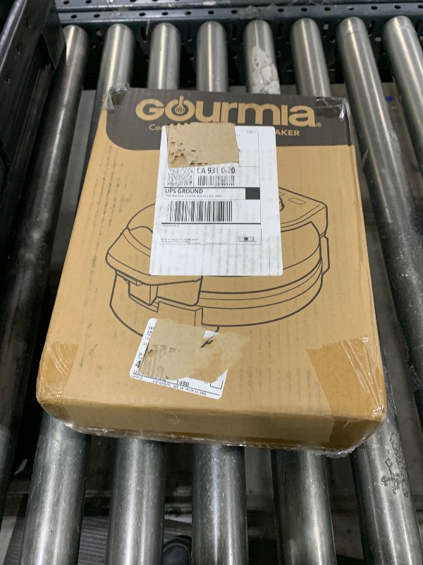 Photo 1 of Gourmia Belgian Waffle Maker – Compact Design with Upright Storage, Adjustable Browning, and Easy-Clean Nonstick Ceramic Plates, Stainless Steel