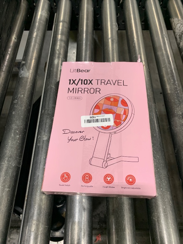 Photo 1 of LitBear Travel Makeup Mirror with Lights, Rechargeable Double-Sided 10X/1X Magnifying Mirror, Portable Lighted Beauty Mirror, 3 Color Lighting, Dimmable Touch Screen, Tabletop Handhold Hanging (White)