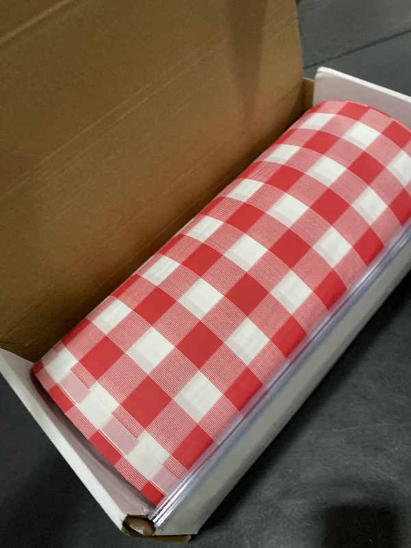Photo 1 of Kochorie 54 Inch x 300 Ft Red Checkered Plastic Table Cloth Roll Disposable Waterproof Table Cover with Easy Slide Cutter for Outdoor Picnic/Home Dining/Spring Party
