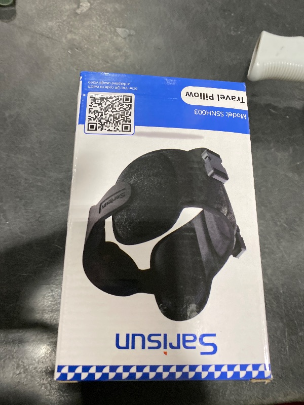 Photo 1 of SARISUN Upgraded Travel Pillow, U-Shaped Airplane Head Strap for All Heights, 360° Support, 3D Sleep Mask, 100% Light Blocking, Long Flights Essentials Headrest, Stop Bobblehead, Black
