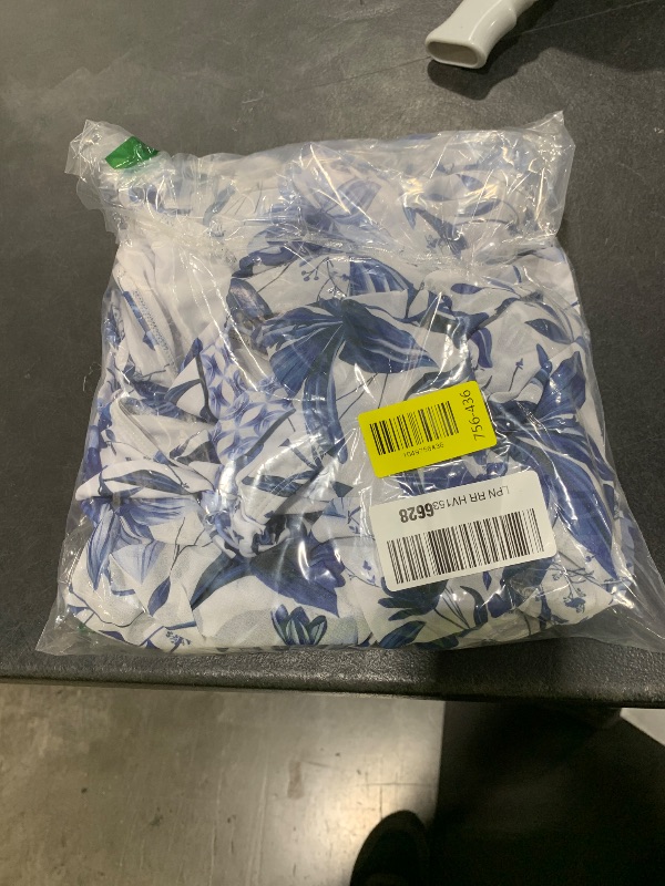 Photo 1 of FLAXMAKER Blue and White V Neck Lace Up Strip Plant Prints One Piece Swimsuit and Skirt/Sarong(Swimsuit and Skirt,Blue,M)