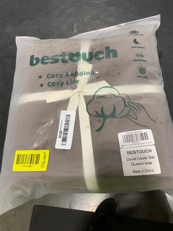 Photo 1 of BESTOUCH Duvet Cover Set 100% Washed Cotton Linen Feel Super Soft Comfortable Chic Lightweight 3 PCs Home Bedding Set Solid Cocoa Brown Queen