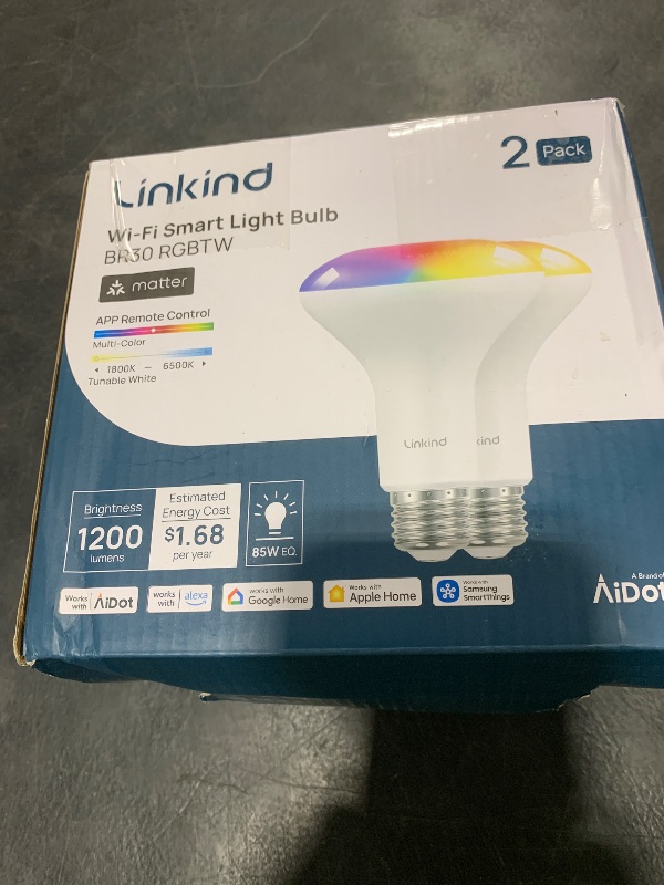 Photo 1 of Linkind Matter Smart Light Bulb,1200LM 85W BR30 Smart Flood Light Bulbs Work with Alexa, Apple Home, Google Home, RGBTW Recessed Color Changing Bulbs E26, 2.4GHz Only WiFi Light Bulbs LED, 2Pack