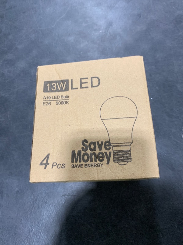 Photo 1 of LED Light Bulbs, 100 Watt Equivalent A19, 13W 5000K Daylight White 1500 Lumens Non-Dimmable Bright E26 Edison Medium Screw Bulbs for Home Bedroom Kitchen Living Room Office Lamp, 4-Pack