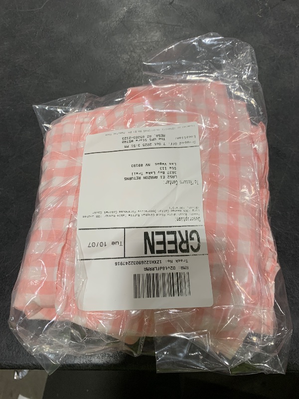 Photo 1 of Peachy Blush White Plaid Gingham Ruffle Table Runner 108 inches Long 100% Washed Cotton Decorative Farmhouse Cabinet Cover (Blush, 108"x13")