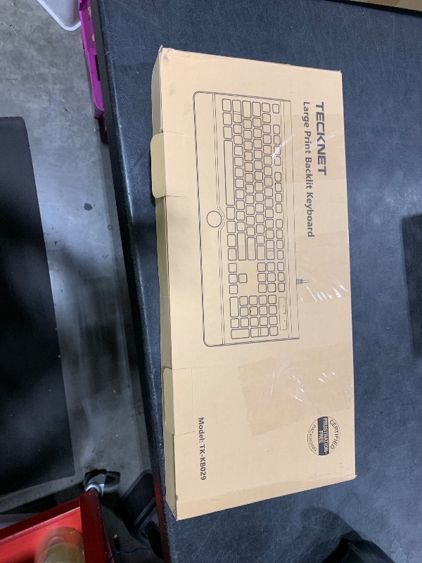 Photo 1 of TECKNET Large Print Backlit Keyboard, Wired USB-A Computer Keyboard with Wrist Rest, 7-Color Backlit, Oversized Letter Keys Easy to See, Plug-and-Play, Silent, Foldable Stands for Windows/PC/Laptop