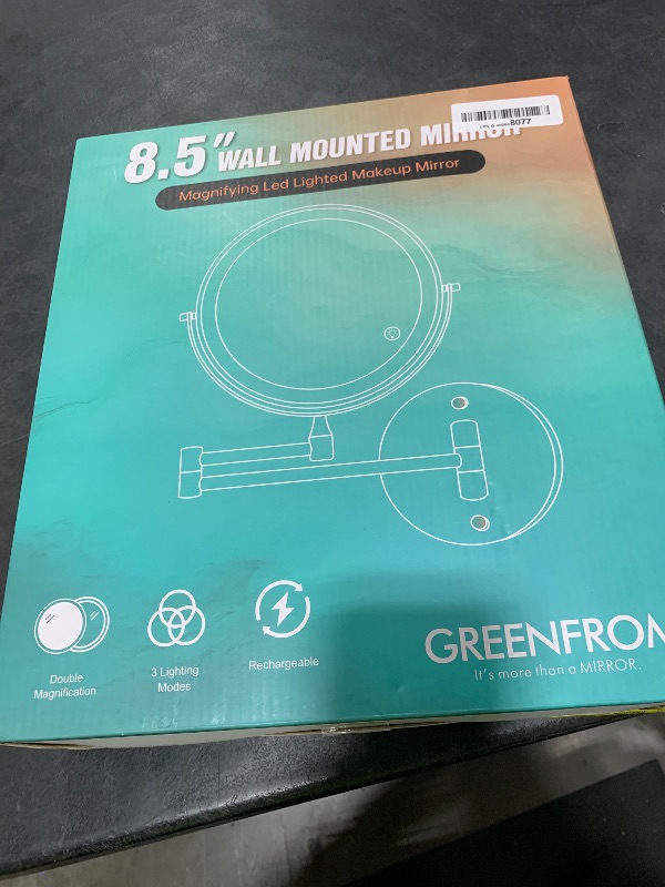 Photo 1 of GREENFROM 30X/1X Wall Mounted Makeup Mirror with Light: 8.5 Inch Double-Sided, 3 Color Modes, USB-C Rechargeable, 360° Swivel, Brushed Nickel