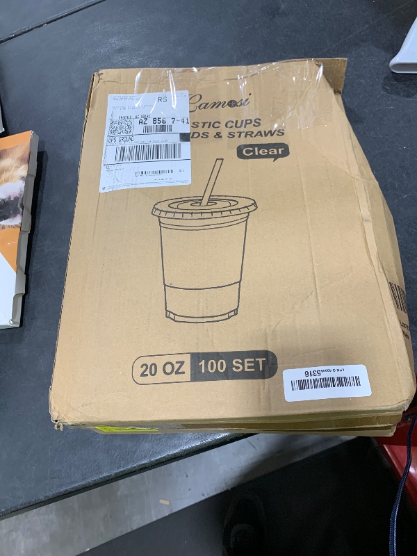 Photo 1 of Lamosi 100 Pack 20 oz Clear Plastic Cups with Lids and Straws, Disposable Iced Coffee Cups with Lids for To-Go Cold Drinks, Smoothies and Slushie