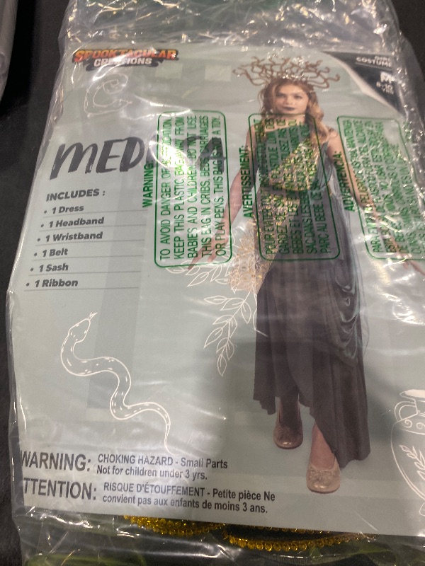 Photo 1 of Spooktacular Creations Girls Medusa Costume, Child Green Medusa Dress with Headpiece Armlet Accessories for Kids Halloween Role Play Parties-M