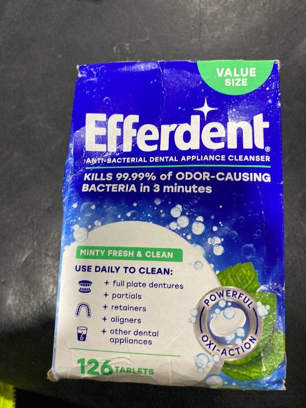 Photo 1 of Efferdent Retainer Cleaning Tablets, Denture Cleaning Tablets for Dental Appliances, Minty Fresh & Clean, 126 Count