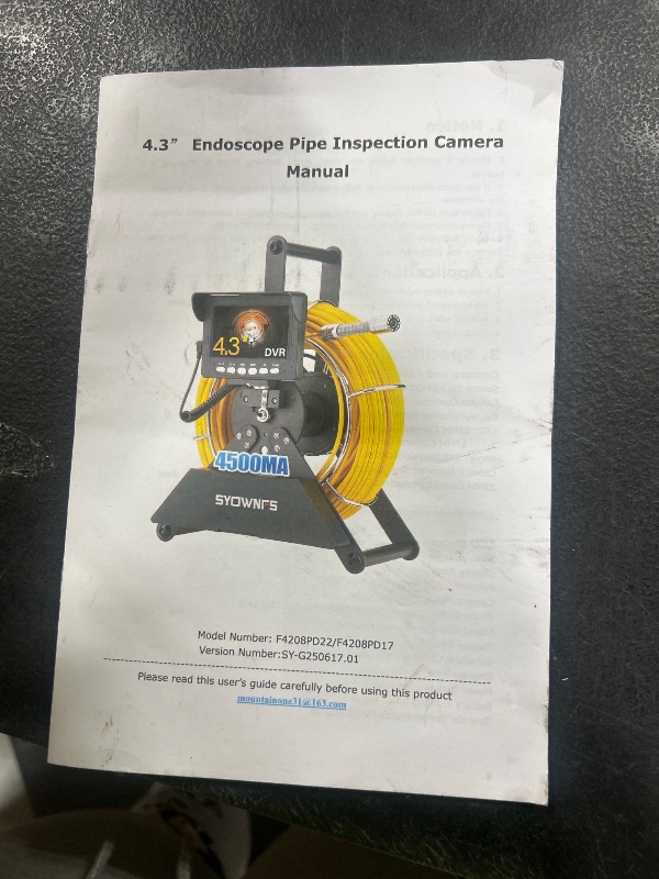 Photo 1 of 4.3 Monitor Sewer Pipe Inspection Camera, 20m Drain 22MM Sewer Pipeline Industrial Endoscope with 4500mA Battery 16G DVR Card,Endoscope Inspection Camera,Sewer Camera with Light
