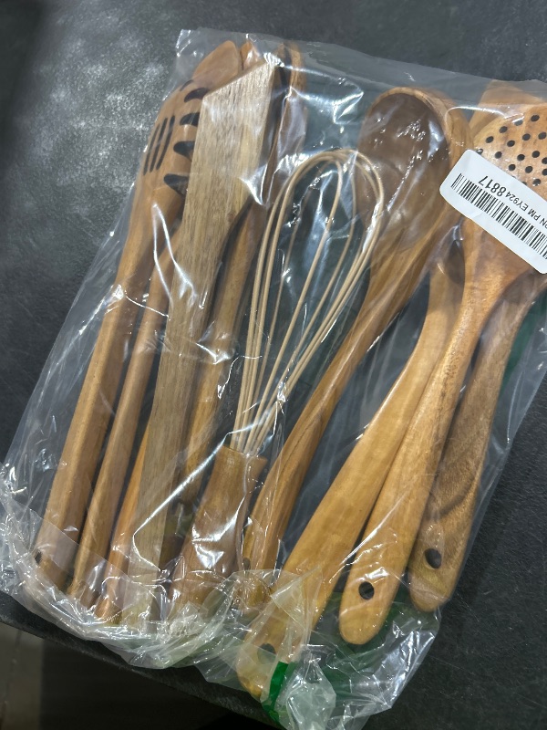 Photo 1 of Kitchen Utenails Set with Holder,Kitchen Wooden Utensils for Cooking, Wood Utensil Natural Teak Wood Spoons for Cooking,Wooden Kitchen Utensil Set With Spatula and Ladle (11)