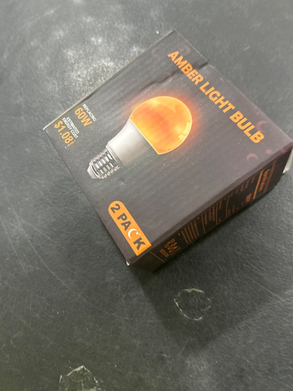 Photo 1 of DALUXshop Amber Sleep Light Bulbs, Blue Light Blocking, A19 9W(60 Watt Equivalent) Dim Light Bulbs for Lamp, 1800K Warm Light Bulb, E26 for Healthy Sleep, Bedroom, Kids Room, 2 Pack