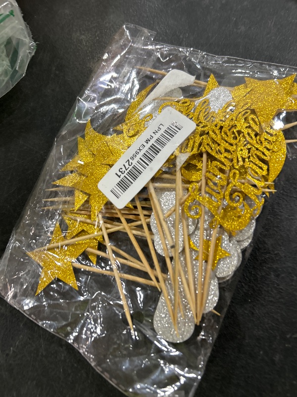 Photo 1 of 48 Pcs Glitter Little Star Cupcake Toppers Moon Cloud Cupcake Picks Twinkle Twinkle Little Star Baby Shower Decorations for Kids Birthday Wedding Party Cake Supply (Gold, Silver)