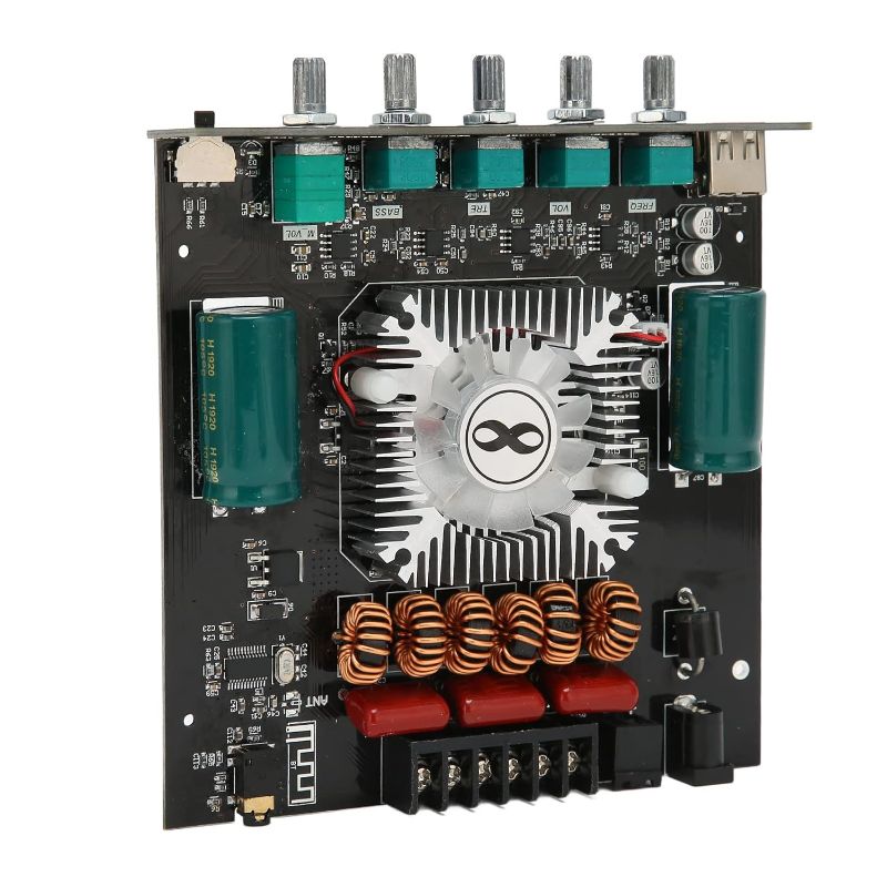 Photo 1 of BT Power Amplifier Board, DC15 36V Built in Super Quiet Fan, Adjustable Frequency Level High Sound Low Sound Power Amplifier Module, Noiseless USB Amplifier Board for Wireless Speaker Board
