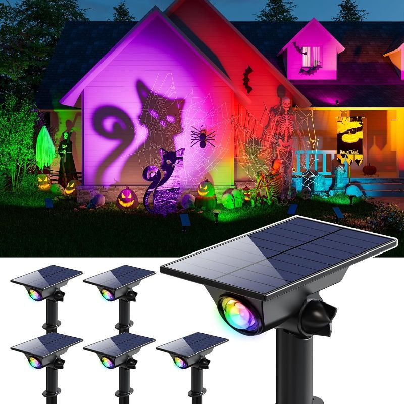 Photo 1 of 6 Pack Color Changing Solar Power Spot Lights for Halloween Decorations, Skeletons, Tombstones, Ghost, Outdoor Waterproof LED Landscape Spotlight Lamp for Outside Yard, Tree, Flag, Garden, Statues
